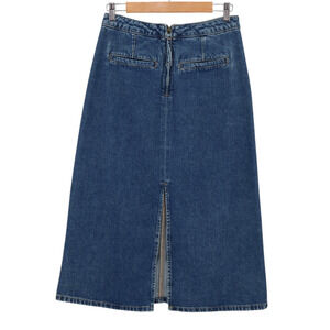 LOFT Denim Midi Skirt Utility Minimalist Grunge Streetwear Front Slit Size 0P